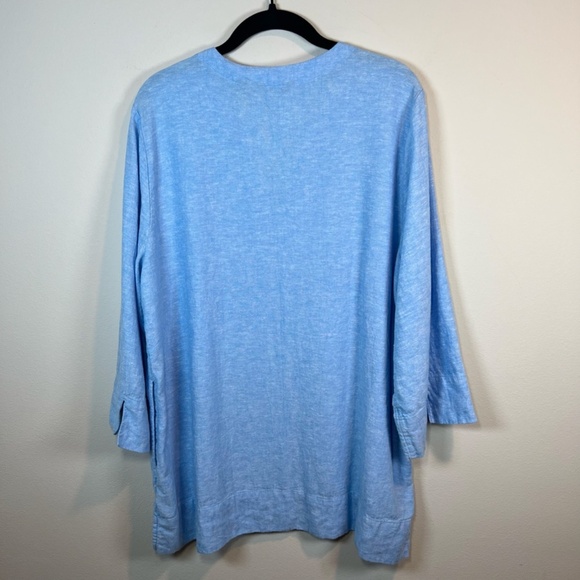 Lands' End Linen Blend Split Neck Tunic Top Blue Nautical Lagenlook Shirt  Large - Picture 9 of 14